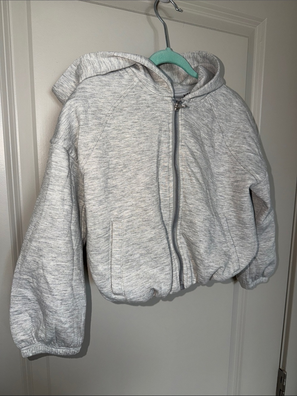abercrombie kids Cropped Light Gray Hooded Zip Sweatshirt